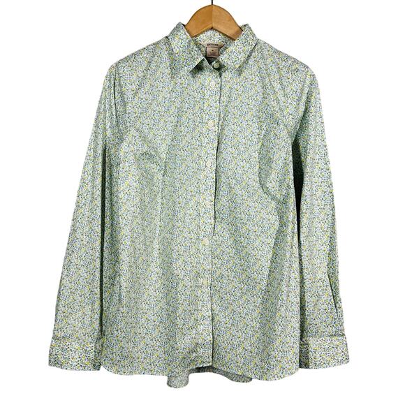 Duluth Trading Button Up Micro Floral Shirt Long Sleeve White Blue Yellow - M - Picture 1 of 8